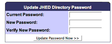 Update JHED Directory Password